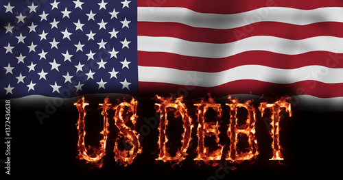 Obraz na płótnie US Debt on fire on USA flag w salonie
