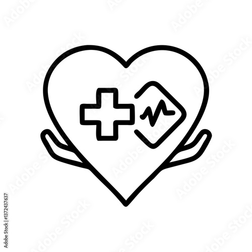 Health insurance icon with heart and medical symbols