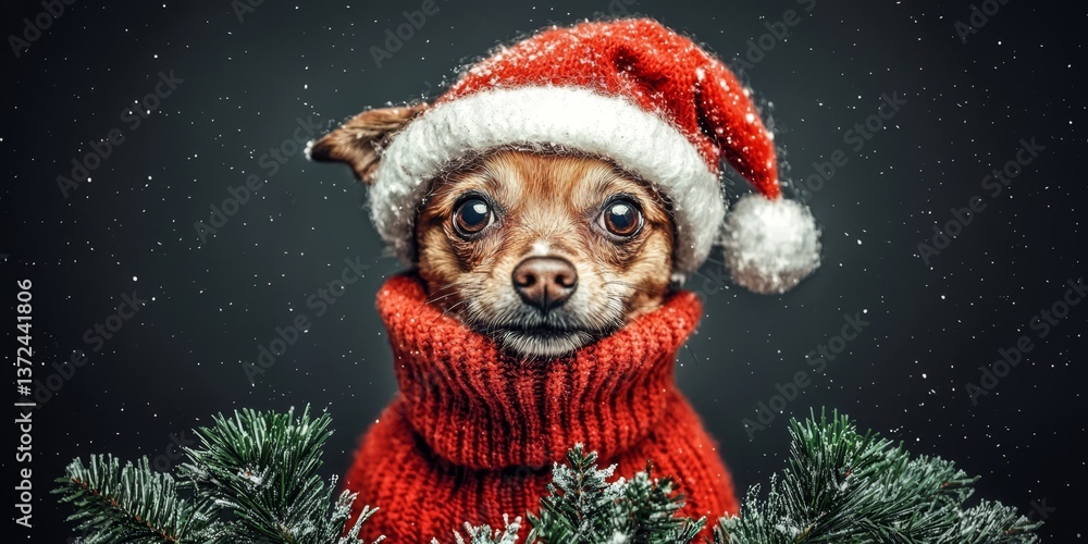 Adorable pup wrapped in a stylish winter sweater for the holidays. Adorable pup wrapped in a stylish winter sweater for the holidays.