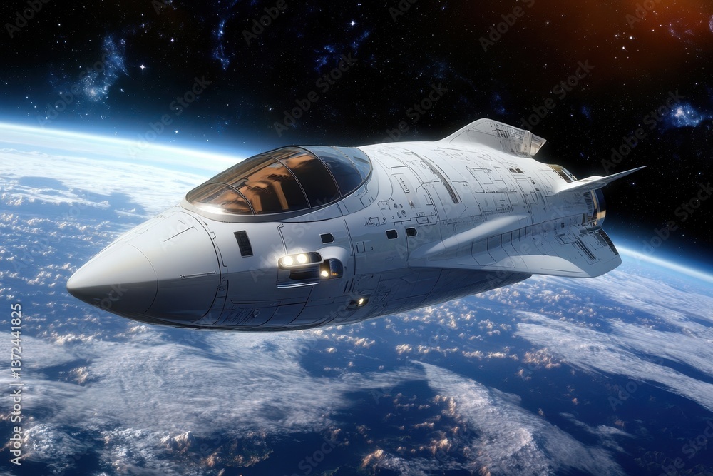 Fototapeta premium Spacecraft soaring above Earth showcasing advanced design and technology in low orbit