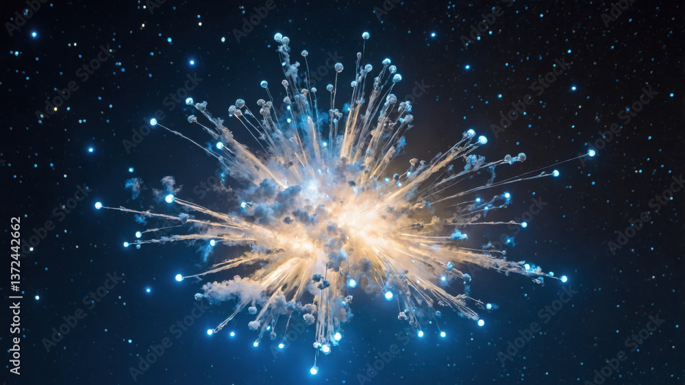 Fototapeta premium Glowing Orbs Exploding in the Starry Night Sky