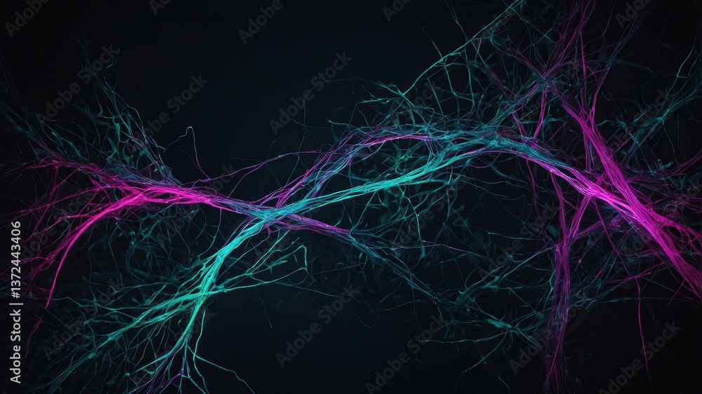 Magenta and Cyan Electric Lines Branching Out on Dark Background Magenta and Cyan Electric Lines Branching Out on Dark Background