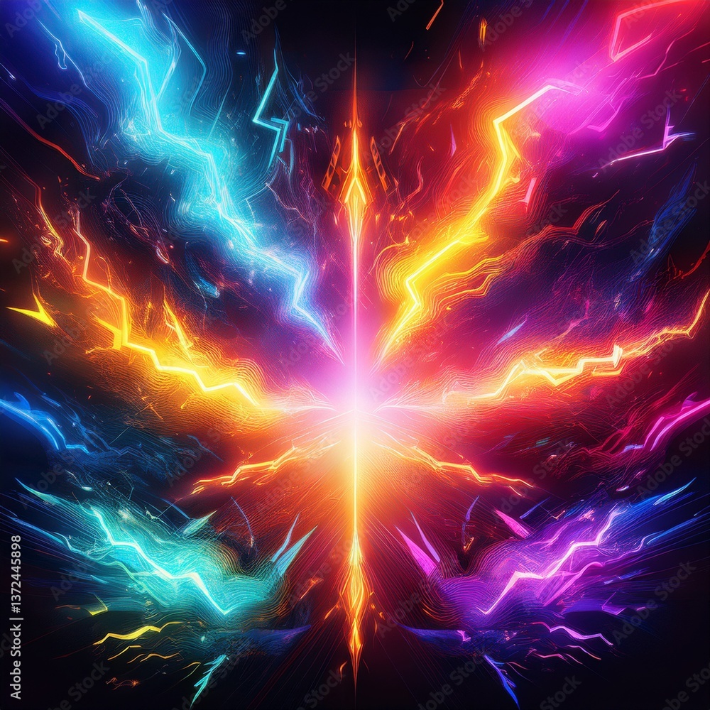 Obraz premium Creative border frame of lightning bolts and explosion background, copy space graphic resource