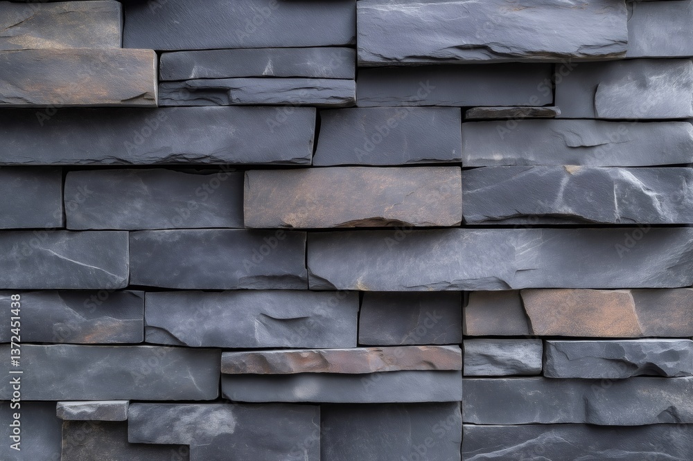Close up view of a stacked stone wall featuring dark gray and brown hues, providing a textured and natural backdrop Close up view of a stacked stone wall featuring dark gray and brown hues, providing a textured and natural backdrop