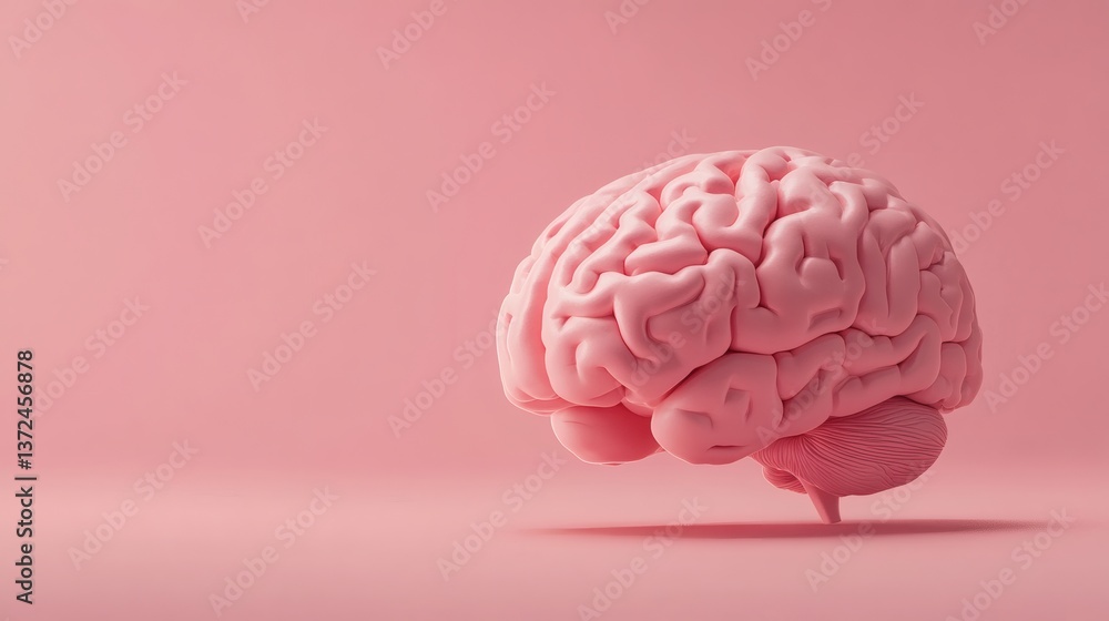 Human brain side view illustration showcasing detailed folds and structures on a pink background with ample copy space Human brain side view illustration showcasing detailed folds and structures on a pink background with ample copy space