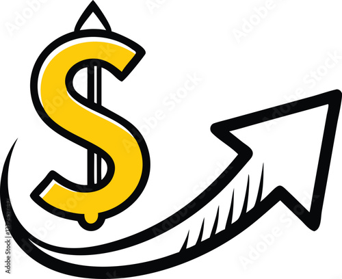 A dollar sign icon with an upward arrow representing a salary increase