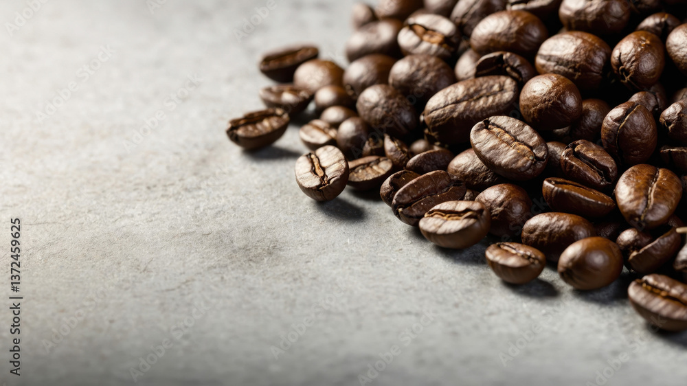 Naklejka premium Roasted coffee beans forming a pile on gray background