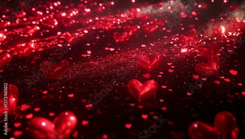 Red hearts confetti background with soft glow