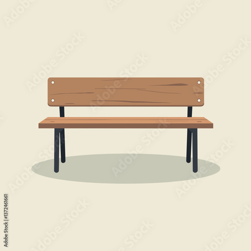 Wooden Bench Illustration on Beige Background