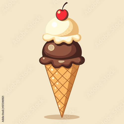 Ice cream cone illustration with cherry topping