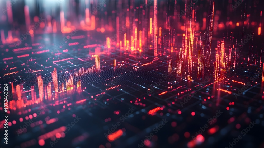Fototapeta premium Visualization of a successful investment in AI stocks with digital market trends and returns