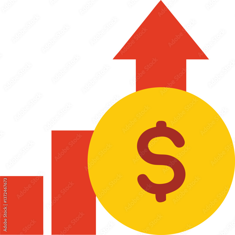 A dollar sign icon with an upward arrow representing a salary increase A dollar sign icon with an upward arrow representing a salary increase