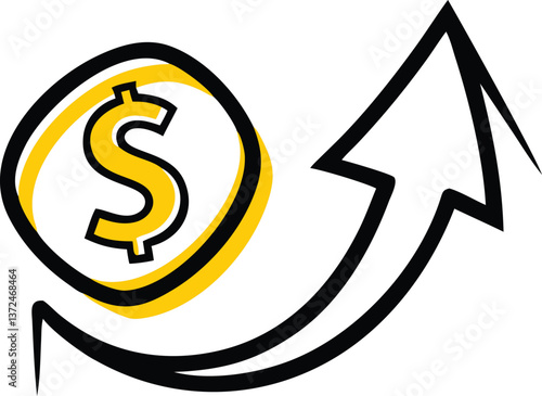 A dollar sign icon with an upward arrow representing a salary increase