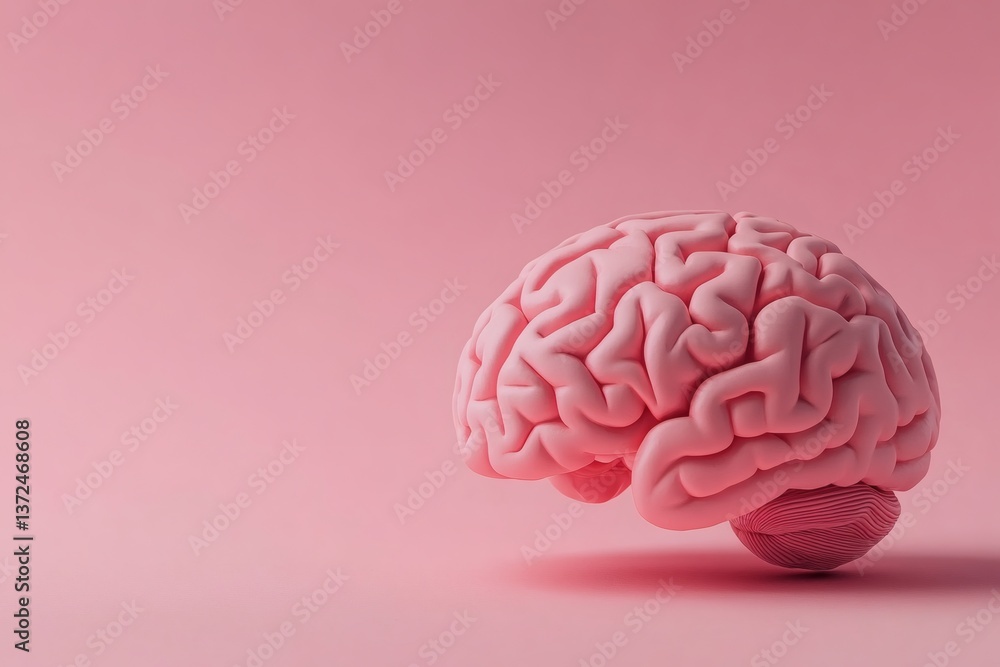 human brain with visible folds and grooves, floating on a pink background with ample copy space for design or educational use human brain with visible folds and grooves, floating on a pink background with ample copy space for design or educational use