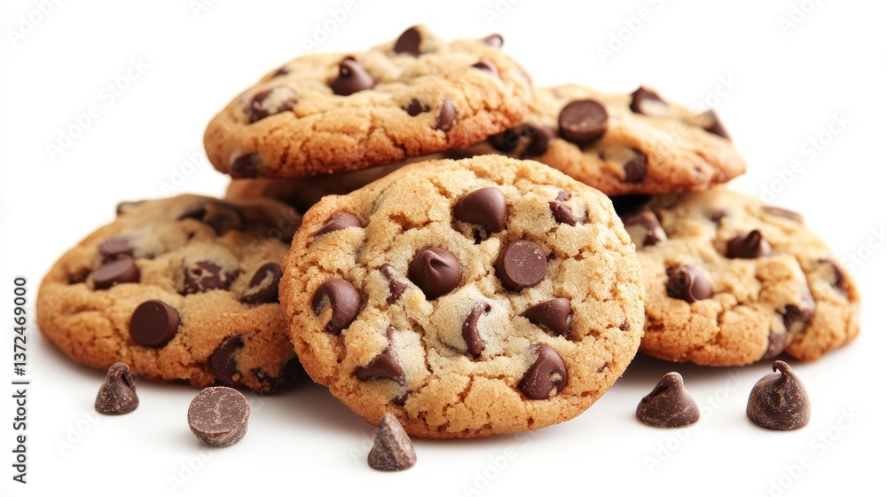 Closeup of a Delicious Chocolate Chip Cookie Dessert Element on a Clean White Background Closeup of a Delicious Chocolate Chip Cookie Dessert Element on a Clean White Background