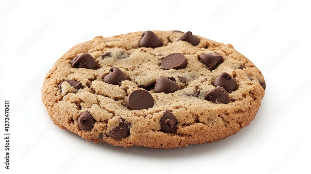 High Detail Hyperrealistic Image of a Large Chocolate Chip Cookie Snack on a Pristine White Background High Detail Hyperrealistic Image of a Large Chocolate Chip Cookie Snack on a Pristine White Background