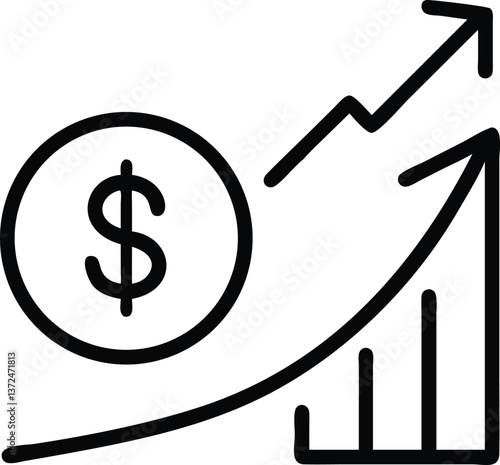 A dollar sign icon with an upward arrow representing a salary increase