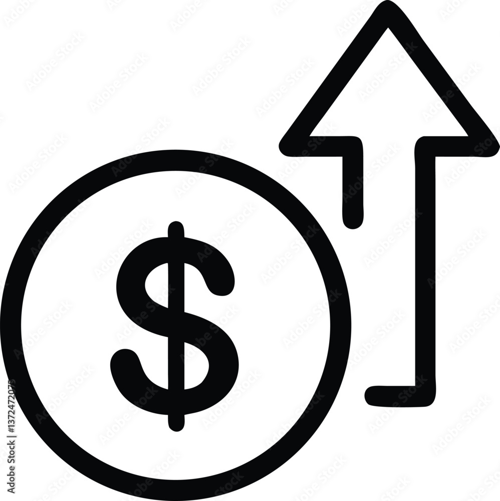 A dollar sign icon with an upward arrow representing a salary increase A dollar sign icon with an upward arrow representing a salary increase
