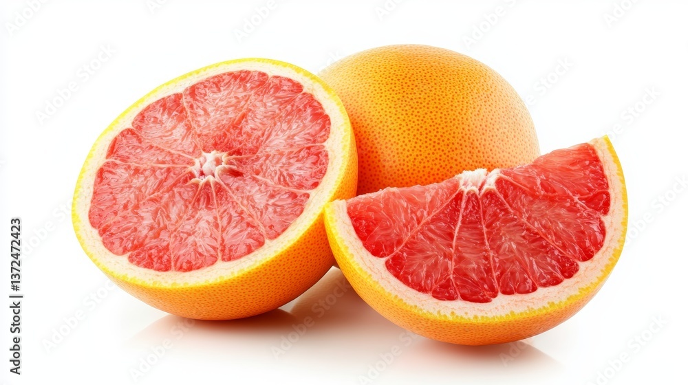 Vivid Fresh Grapefruit Isolated on Pristine White Background for Commercial Use Vivid Fresh Grapefruit Isolated on Pristine White Background for Commercial Use