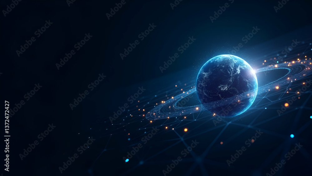 Contemporary Abstract Wallpaper Design with Digital Network Grids and Impact Icons for Asteroid Prevention - Ideal for Corporate Branding with Ample Text Overlay Space Contemporary Abstract Wallpaper Design with Digital Network Grids and Impact Icons for Asteroid Prevention - Ideal for Corporate Branding with Ample Text Overlay Space