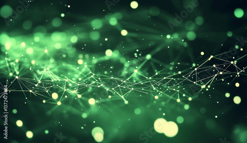 Wallpaper Mural Abstract digital network, vibrant green and dark background.  Complex interconnected network of lines and dots.  Soft glowing particles Torontodigital.ca