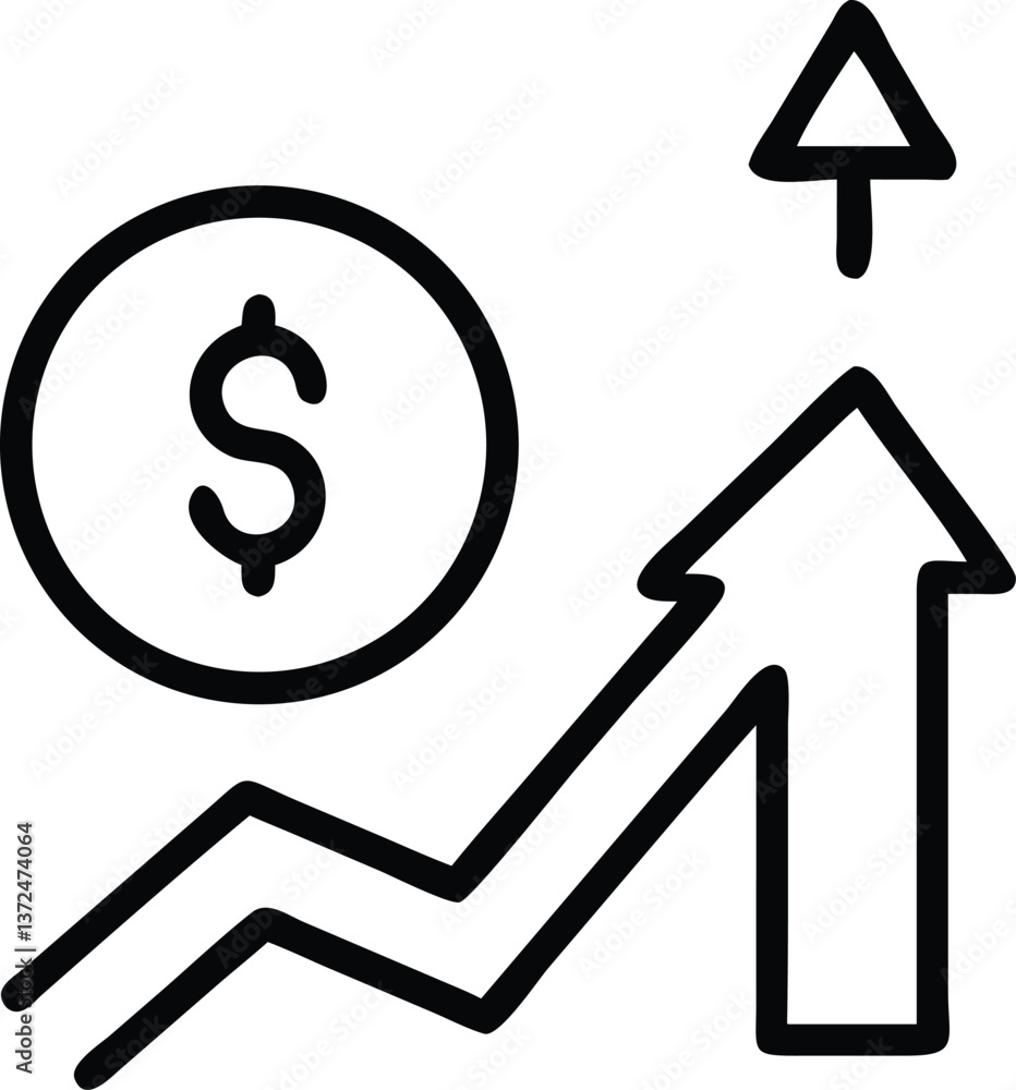 A dollar sign icon with an upward arrow representing a salary increase A dollar sign icon with an upward arrow representing a salary increase