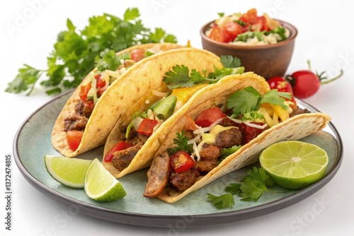 Delicious Tacos With Fresh Ingredients on a Vibrant Plate Generative AI