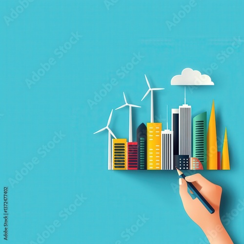 Artist drawing a future city powered by clean energy.