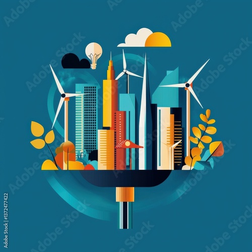 Artist drawing a future city powered by clean energy.