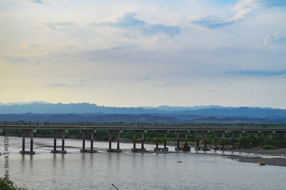 Obraz premium view of the Kech river bridge landscape Baluchistan