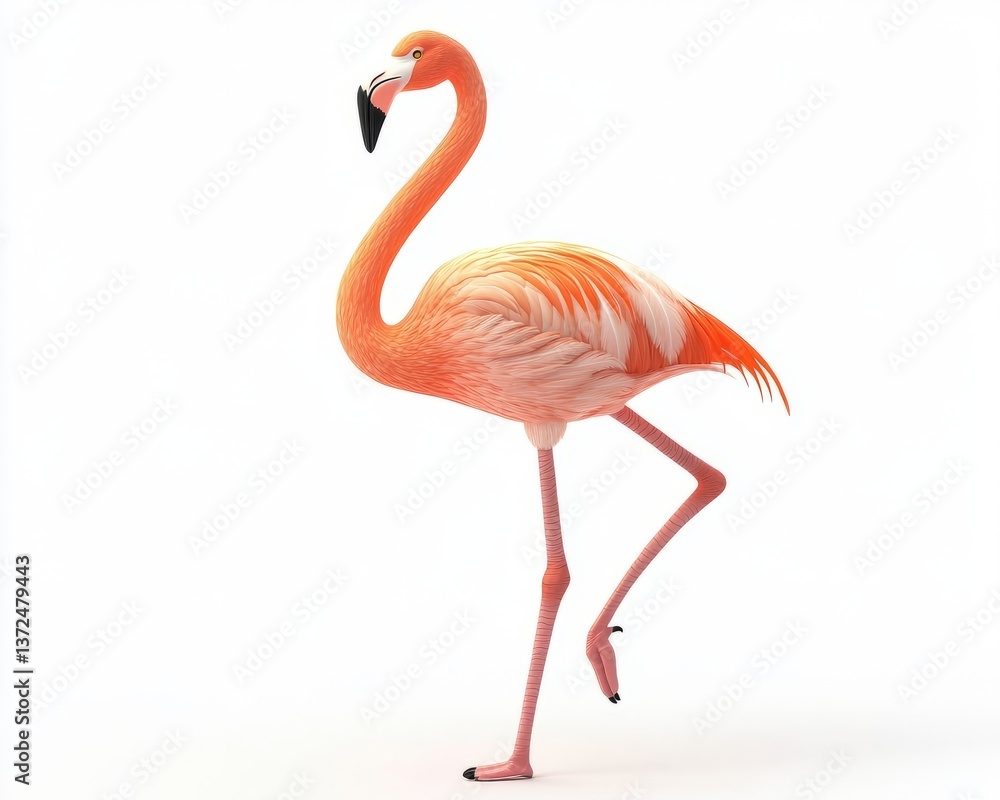 Fototapeta premium Tropical flamingo clipart in 3D watercolor on white