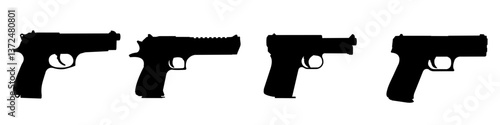 Set of pistol silhouettes - vector illustration