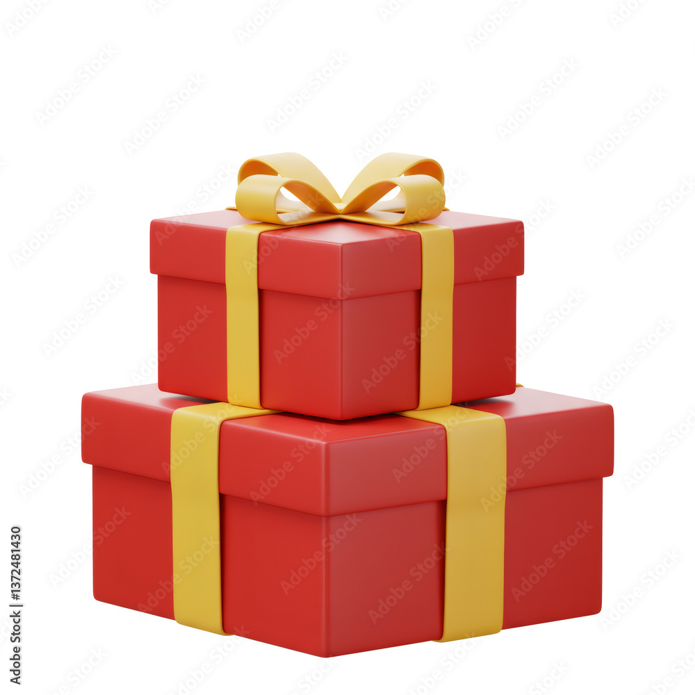 Two Stacked Red Presents With Yellow Bows on Transparent Background Two Stacked Red Presents With Yellow Bows on Transparent Background
