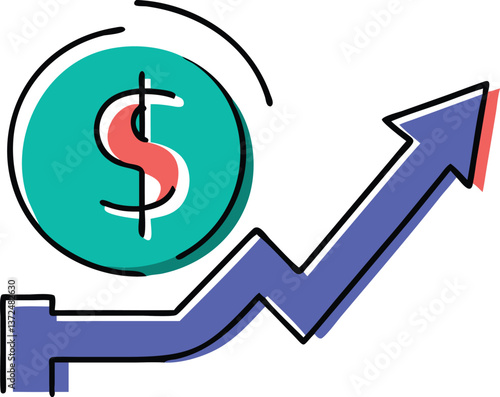 A dollar sign icon with an upward arrow representing a salary increase