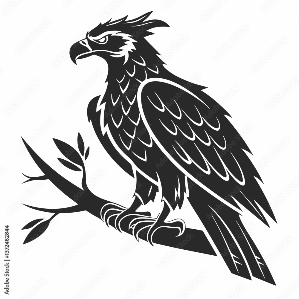 Obraz premium harpy eagle black silhouette icon vector
