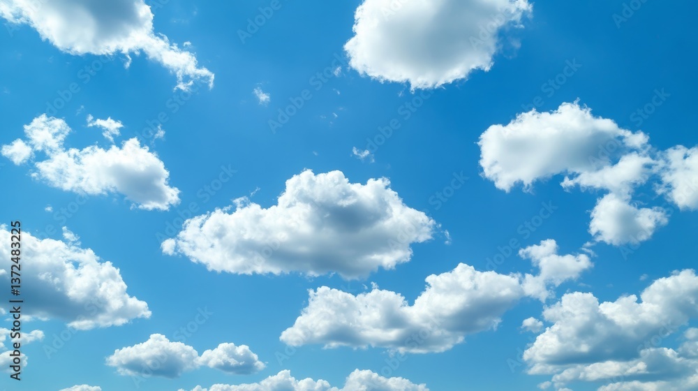 Obraz premium Majestic cloud formations floating across the vast blue sky, creating a serene and tranquil atmosphere. A perfect depiction of nature’s beauty, weather patterns, and atmospheric dynamics.