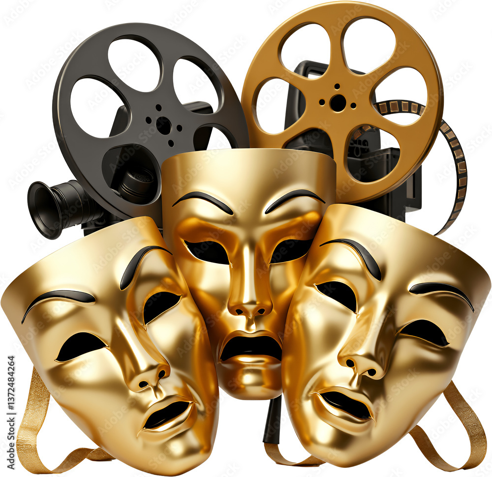 Comedy Tragedy Masks, Film Reels, Movie Industry, transparent background