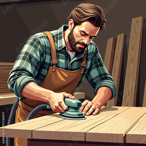 Man sanding wood in workshop