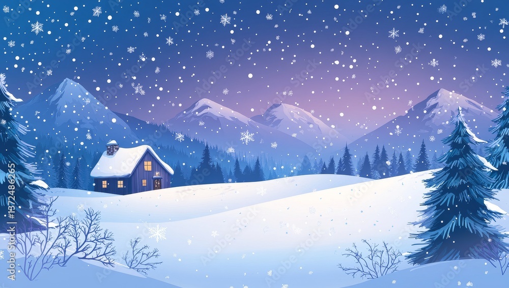 Fototapeta premium Snowy mountain village at night