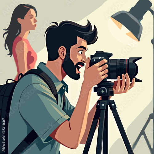 Photographer capturing model in studio during photoshoot