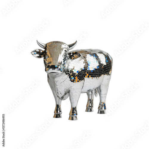 Disco Cow Mirrored Mosaic Bovine Sculpture
