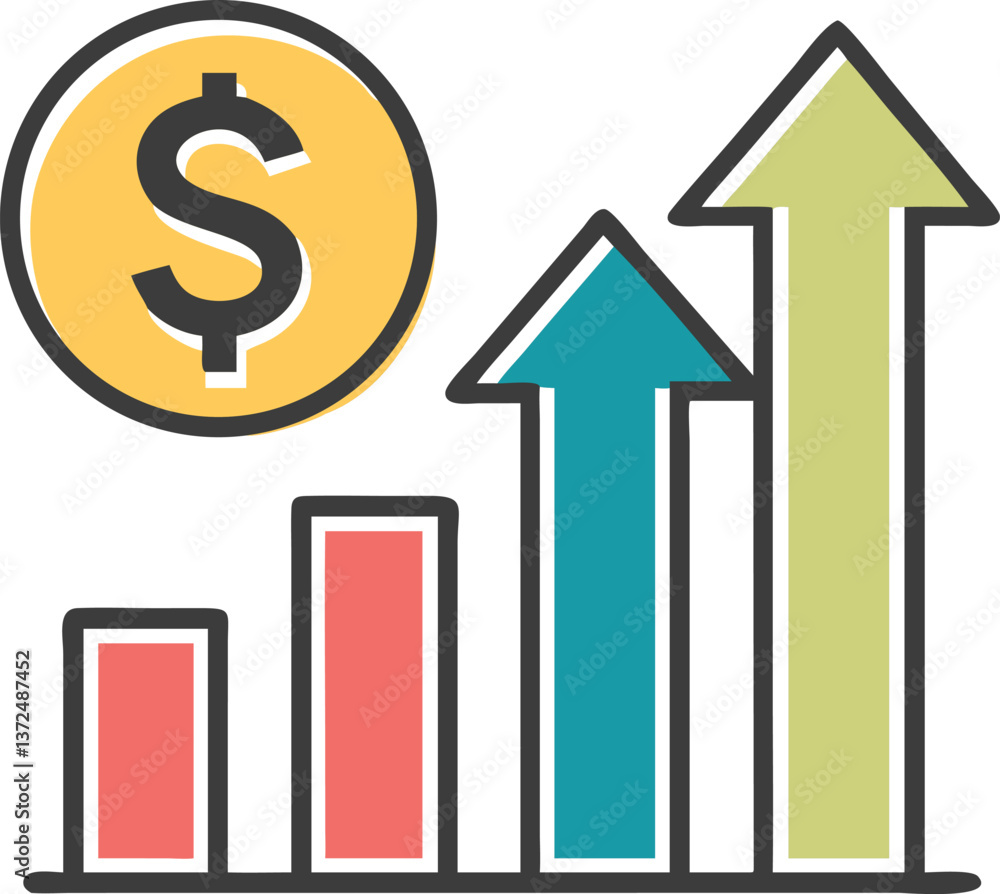 A dollar sign icon with an upward arrow representing a salary increase A dollar sign icon with an upward arrow representing a salary increase