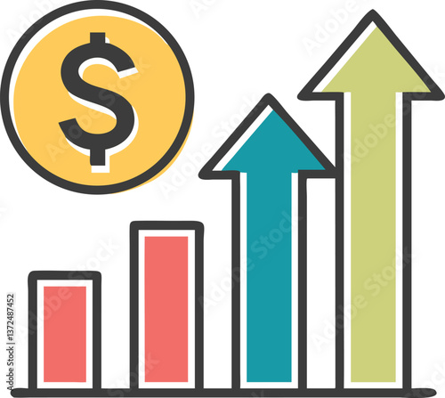 A dollar sign icon with an upward arrow representing a salary increase