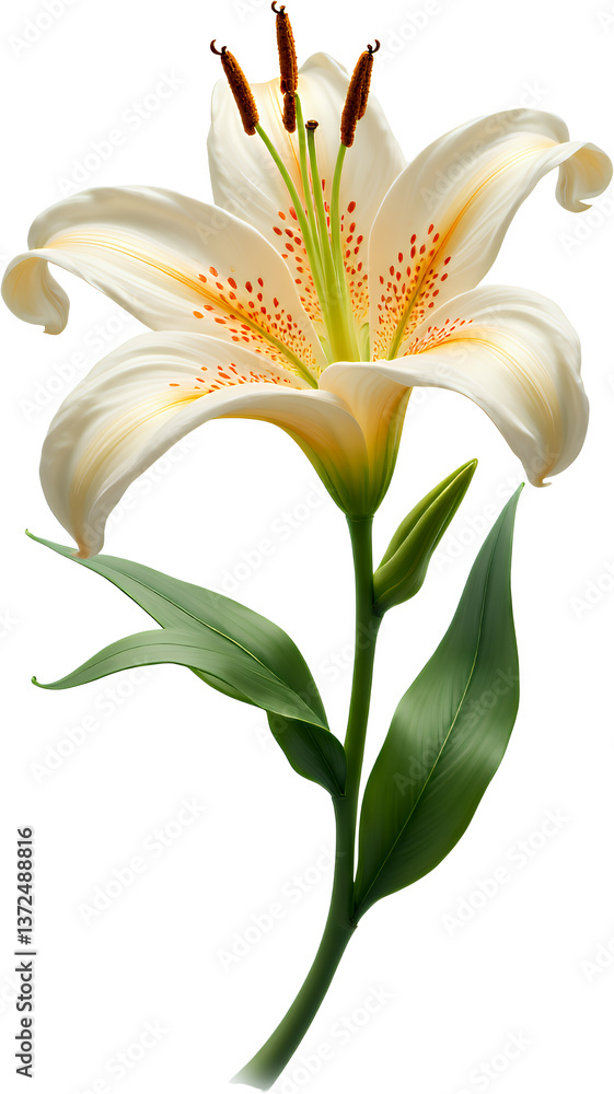 Obraz premium Elegant Lily Flower, Orange Spots, Green Stem, transparent background.