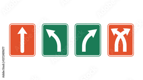 Navigational Path: Clear, concise road sign guidance through four essential navigational indicators, representing directional choices for seamless travel 