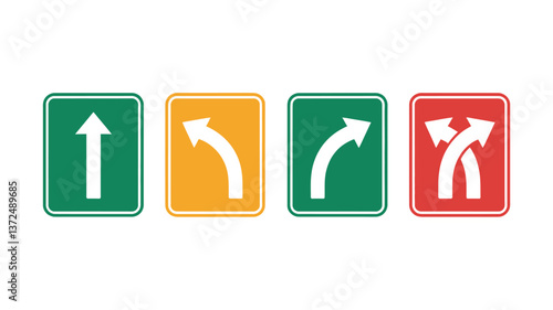 Navigating Choices: A collection of four road signs, illustrating different directional options and conveying the decisions that lie ahead on the journey. 
