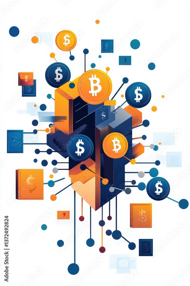 Banknotes transforming into digital currency symbols, representing financial digitization. Banknotes transforming into digital currency symbols, representing financial digitization.