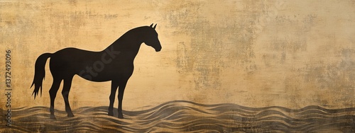 Silhouette of war horse on sepia background for WWII victims