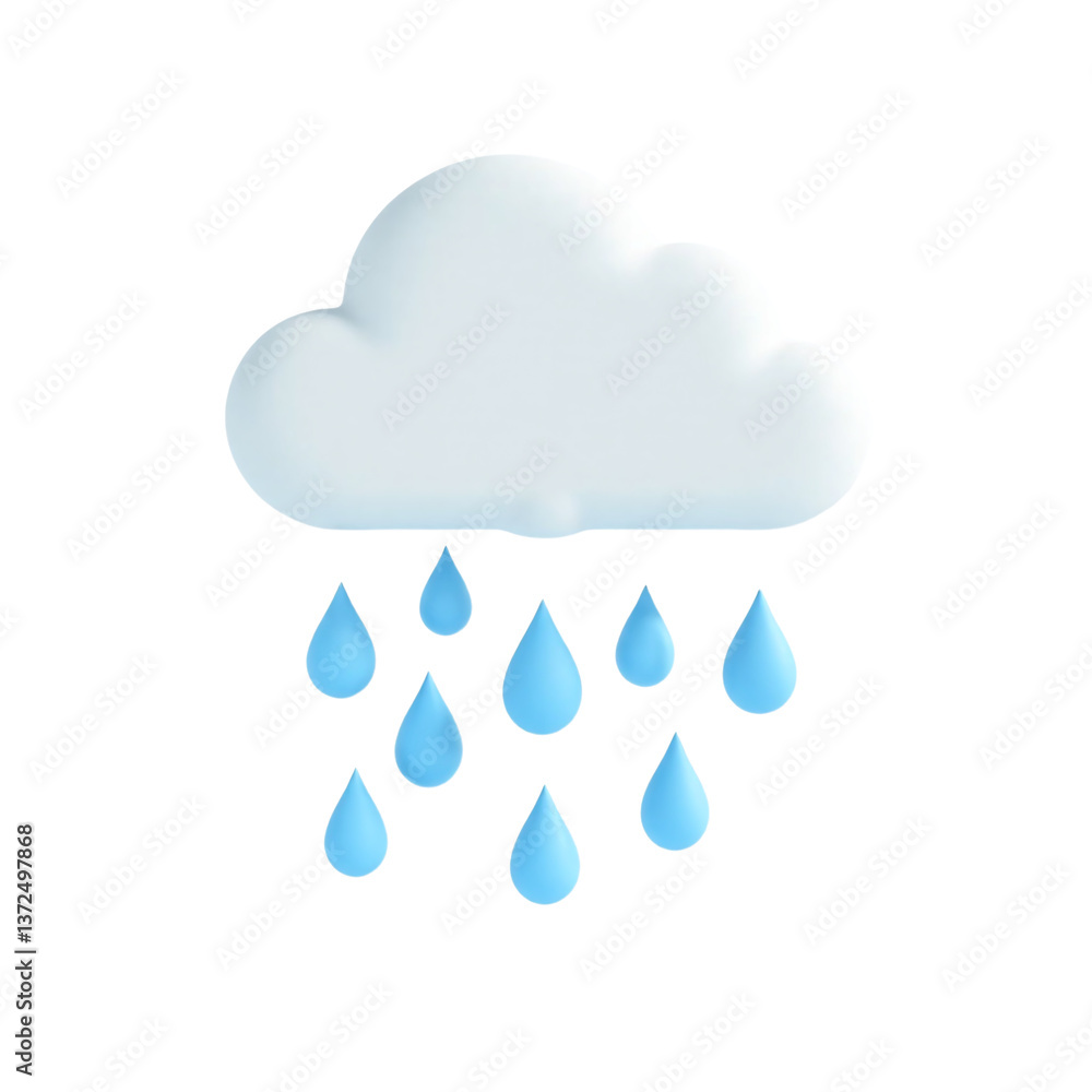 3D render of a cute rain cloud icon. Perfect for weather apps, websites, or children's designs. 3D render of a cute rain cloud icon. Perfect for weather apps, websites, or children's designs.