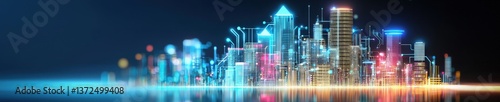 Cityscape made of glowing circuits, representing smart city development.